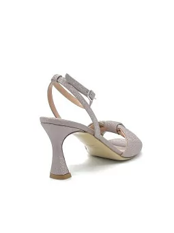 Nude glitter fabric sandal with ankle strap. Leather lining, leather sole. 7,5 c