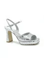 Silver paillettes fabric and leather sandal. Leather lining, leather sole. 9,5 c