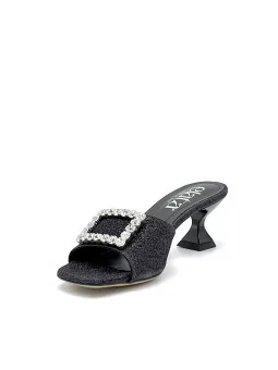Black glitter fabric mule with jewel buckle. Leather lining, leather sole. 5,5 c