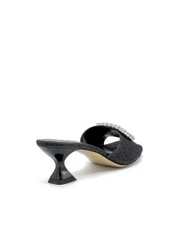 Black glitter fabric mule with jewel buckle. Leather lining, leather sole. 5,5 c
