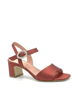 Bronze silk sandal with jewel buckle. Leather lining, leather sole. 5,5 cm heel.