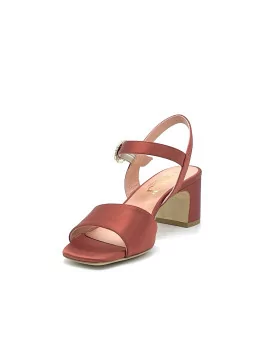 Bronze silk sandal with jewel buckle. Leather lining, leather sole. 5,5 cm heel.