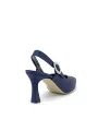 Blue silk slingback with jewel buckle. Leather lining, leather sole. 7,5 cm heel