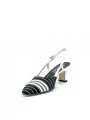 Black and white striped fabric with white leather insert. Leather lining, leathe