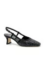 Black silk and paillettes fabric slingback. Leather lining, leather sole. 5,5 cm