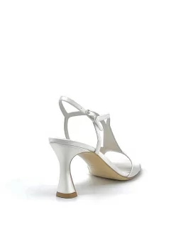 White silk sandal with white glitter fabric insert. Leather lining, leather sole