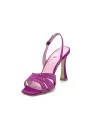 Cyclamen colored silk sandal with rhinestones. Leather lining, leather sole. 9,5