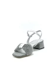 Silver laminate fabric and leather sandal. Leather lining, leather sole. 3,5 cm 