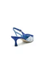 Ultramarine blue suede and tweed fabric slingback. Leather lining, leather sole.