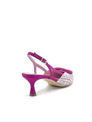 Cyclamen color suede and tweed fabric slingback. Leather lining, leather sole. 5