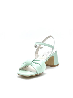Mint colored leather sandal. Leather lining, leather sole. 5,5 cm heel.