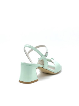 Mint colored leather sandal. Leather lining, leather sole. 5,5 cm heel.