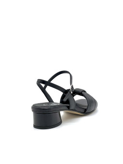 Black leather sandal with soft insole. Poron insole, leather lining, leather sol