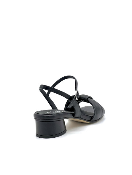 Black leather sandal with soft insole. Poron insole, leather lining, leather sol