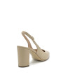 Beige leather slingback. Leather lining, leather sole. 7,5 cm heel.