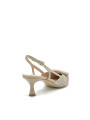 Slingback in camoscio stampato beige e panna e fibbia. Fodera in pelle, suola in