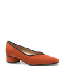 Pumpkin and brown suede pump. Leather lining, leather and rubber sole. 3,5 cm he