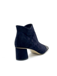 Blue suede and iridescent printed fabric boots. Leather lining, leather and rubb