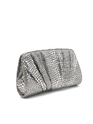 Pochette in tessuto stampato argento. Dimensioni L26xH13,5xP6. Chiusura con bott