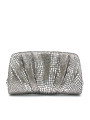 Pochette in tessuto stampato argento. Dimensioni L26xH13,5xP6. Chiusura con bott