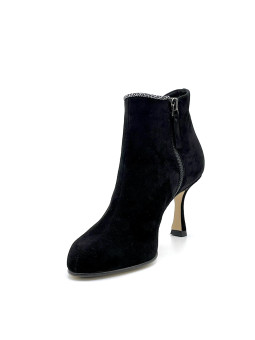 Black suede and silver and black printed suede boots. Leather lining, leather an