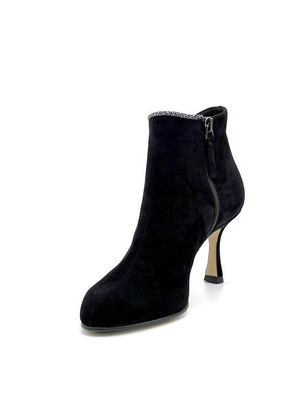 Black suede and silver and black printed suede boots. Leather lining, leather an