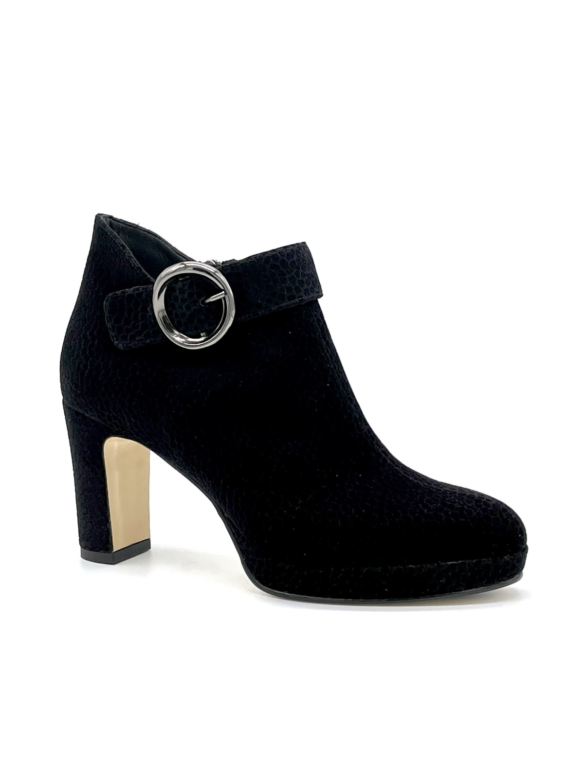 Black suede boots with steel color buckle Cod. 54536