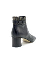 Black leather and beige tweed fabric boots with buckle. Leather lining, leather 