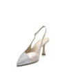 Nude satin effect chenille slingback with rhinestones. Leather lining, leather s