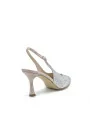 Nude satin effect chenille slingback with rhinestones. Leather lining, leather s