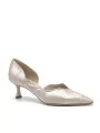 Nude satin effect chenille pump with internal opening. Leather lining, leather s