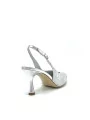 Silver satin effect chenille and leather slingback. Leather lining, leather sole