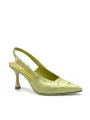 Oil color satin effect chenille slingback with golden buckle. Leather lining, le