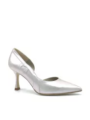 Oyster iridescent leather pump with internal opening. Leather lining, leather so