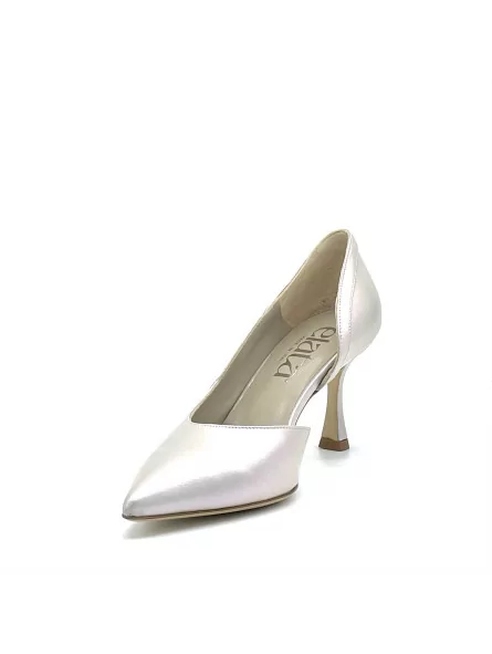 Oyster iridescent leather pump with internal opening. Leather lining, leather so