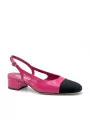 Fuchsia leather and black fabric slingback. Leather lining, leather sole. 3,5 cm