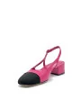 Fuchsia leather and black fabric slingback. Leather lining, leather sole. 3,5 cm