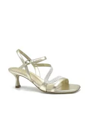 Gold laminate leather and glitter fabric sandal. Leather lining, leather sole. 5