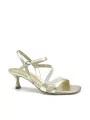 Gold laminate leather and glitter fabric sandal. Leather lining, leather sole. 5