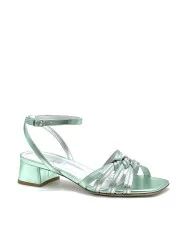 Mint and silver laminate leather sandal. Leather lining, leather sole. 3,5 cm he