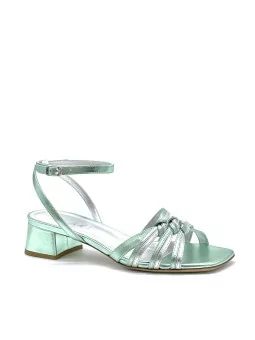 Mint and silver laminate leather sandal. Leather lining, leather sole. 3,5 cm he