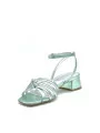 Mint and silver laminate leather sandal. Leather lining, leather sole. 3,5 cm he