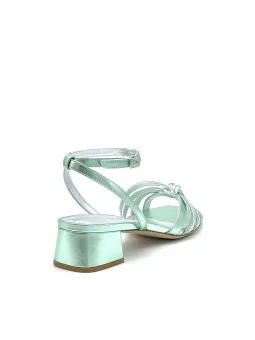 Mint and silver laminate leather sandal. Leather lining, leather sole. 3,5 cm he