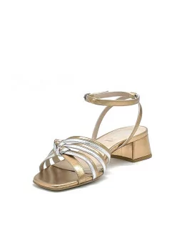 Copper and silver laminate leather sandal. Leather lining, leather sole. 3,5 cm 