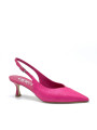 Fuchsia raffia and leather fabric slingback. Leather lining, leather sole. 5,5 c