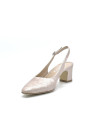 Slingback in ciniglia satinata nude. Fodera in pelle, suola in cuoio. Altezza ta