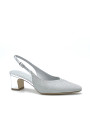 Silver laminate leather and glitter fabric slingback. Leather lining, leather so