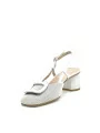 Milk leather and honeycomb fabric slingback with soft insole. Leather lining, le