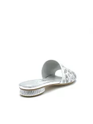 Mule in ciniglia satinata argento e applicazione di strass argento. Fodera in pe
