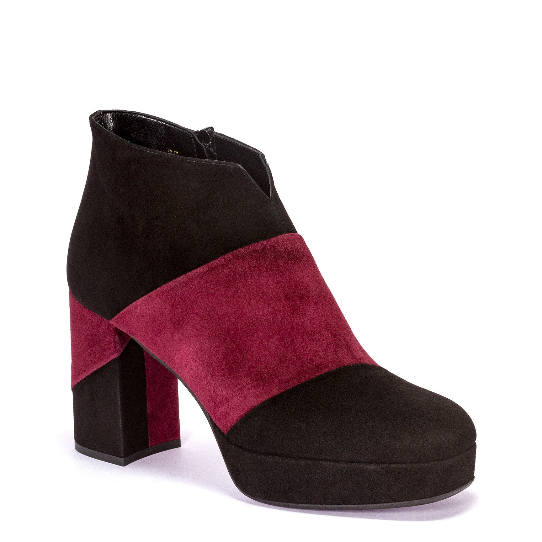 Black suede ankle boot with bordeaux suede band - Cod. 90916